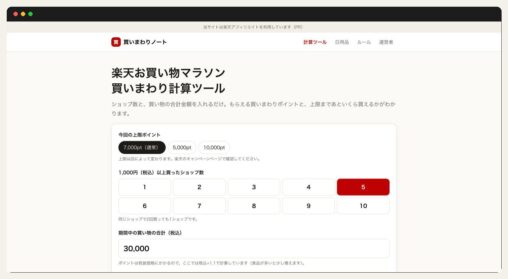 楽天お買い物マラソン 買いまわり計算ツール（kaimawari-note.com）